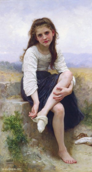 Young girl putting on socks, painting by William-Adolphe Bouguereau