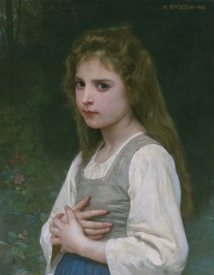 Young girl in a white shirt and blue skirt