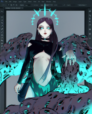 Demon girl with glowing wings and halo