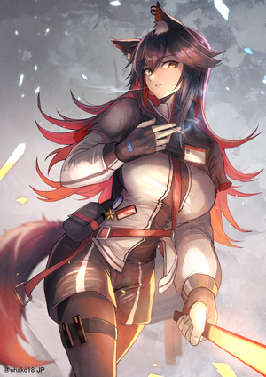 Texas from Arknights holding swords