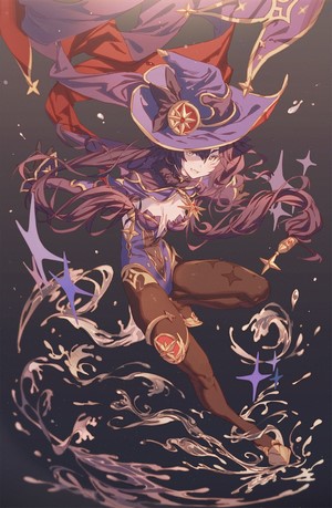 Mona from Genshin Impact with water effects