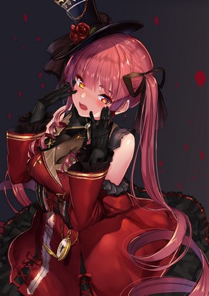 Houshou Marine from Hololive wearing a red dress and hat