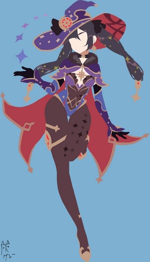 Mona from Genshin Impact, minimalist anime art