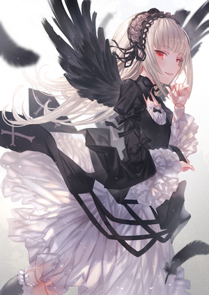 Suigintou from Rozen Maiden with black wings