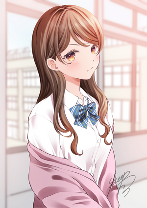 Anime girl with brown hair and school uniform