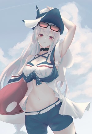 Skadi from Arknights in a summer outfit
