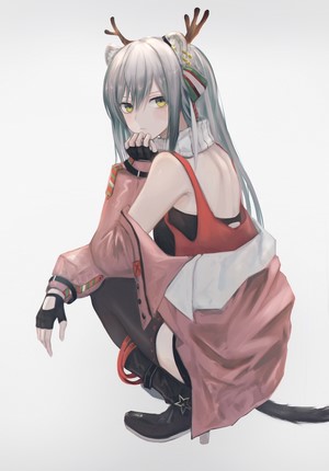 Schwarz from Arknights wearing Christmas outfit