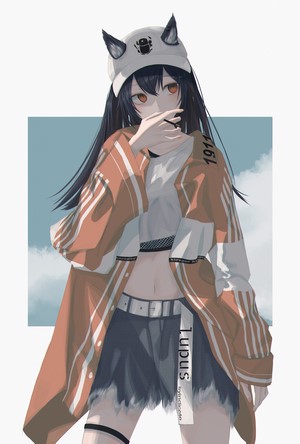 Texas from Arknights wearing a hat with animal ears