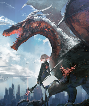 Girl with Dragon in Cityscape