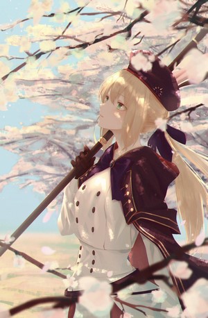 Artoria Pendragon from Fate/Grand Order with cherry blossoms