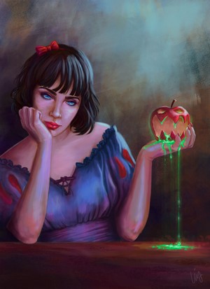 Snow White holding a poisoned apple
