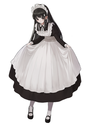 Shii, dark eyes, maid outfit, apron, digital art, artwork, maid ...