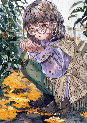 Anime girl with glasses in the rain
