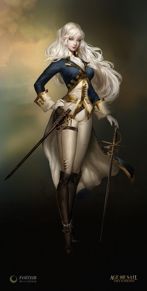 Female pirate captain with swords