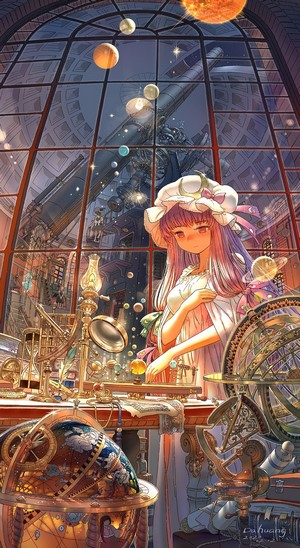 Patchouli Knowledge from Touhou in an observatory