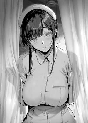 Anime Nurse Peeking Through Curtains