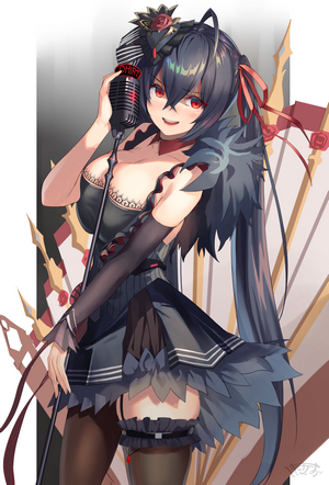 Shimozuki Shio from Azur Lane singing into a microphone