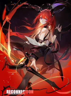 Surtr from Arknights with a sword