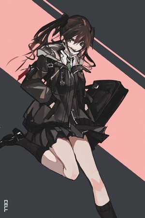 Anime girl in school uniform with mask and bag