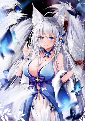 Shinano from Azur Lane with silver hair and fox ears