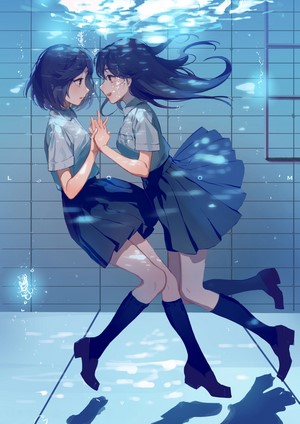 Underwater Yuri Anime Girls in School Uniforms