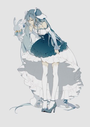 Hatsune Miku from Vocaloid with a bunny plush