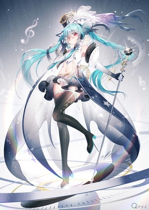 Hatsune Miku from Vocaloid with musical theme