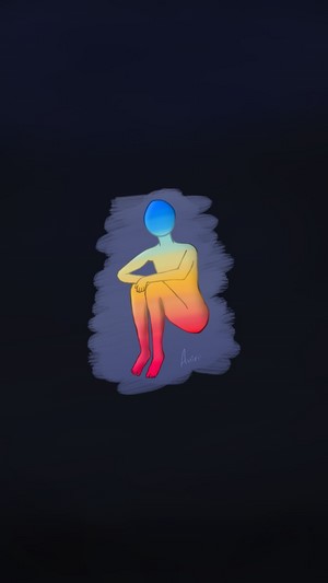 Minimalist digital art of a person sitting