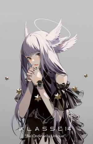 Anime girl with wings and halo wearing a dress