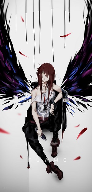 Anime girl with dark wings, Arknights