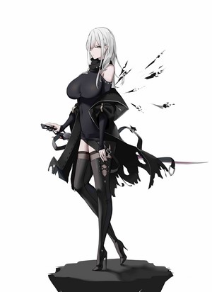 Anime girl with white hair and sword