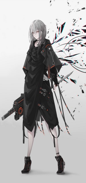 Anime girl with futuristic weapon and sword