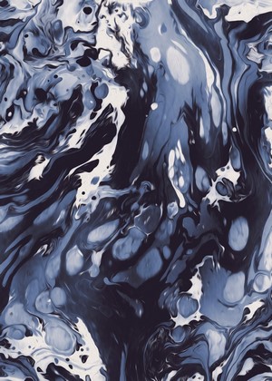 Abstract blue and white marbled paint swirls