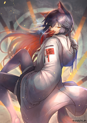 Texas from Arknights smoking a cigarette