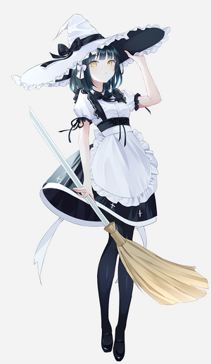Anime girl with witch hat and broom