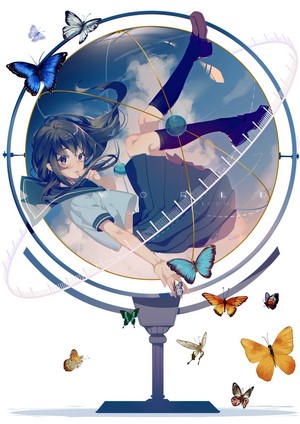 Anime girl with butterflies inside a globe