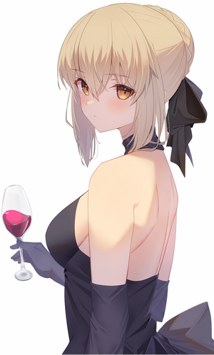 Saber Alter from Fate Series holding a wine glass