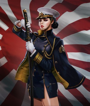 Woman in Japanese Naval Uniform Holding Katana