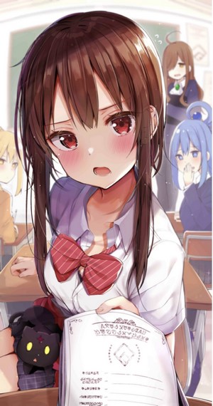 Anime girls in school uniforms with a test paper