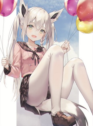 Shirakami Fubuki from Hololive holding balloons
