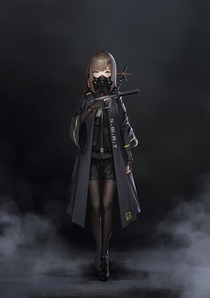 Anime girl with gas mask and weapon