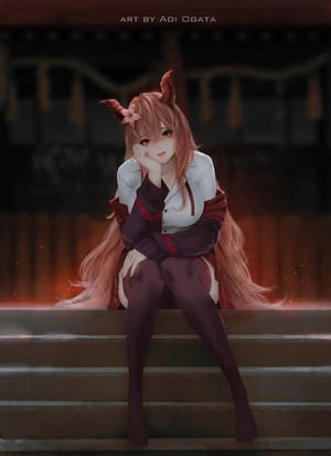 Anime girl with horns and long red hair