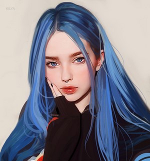 Artwork of Woman with Blue Hair