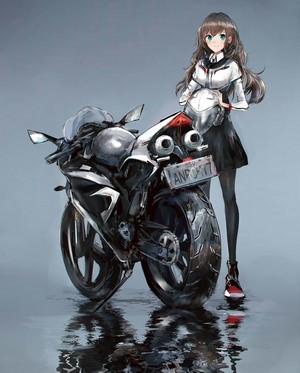 Anime girl with motorcycle and helmet