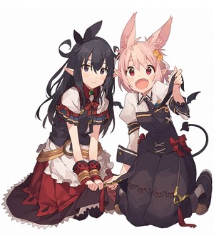 Two anime girls with pointy ears and tails
