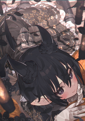 Anime girl with horns and dark hair, Halloween theme