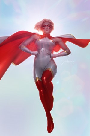 Stargirl from DC Comics flying with a cape