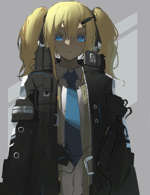 Anime girl with blonde twintails and blue eyes
