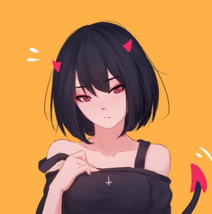 Demon Girl with Red Eyes and Black Hair