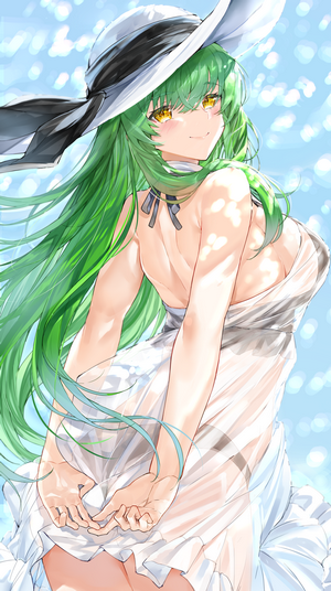 C.C. from Code Geass in a white dress